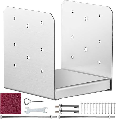 Miniatura 9 de VEVOR Base de poste de 6 x 6 pulgadas, 1 soporte de anclaje de poste ajustable de acero inoxidable (interno de 5.9 x 5.5 pulgadas), base de poste