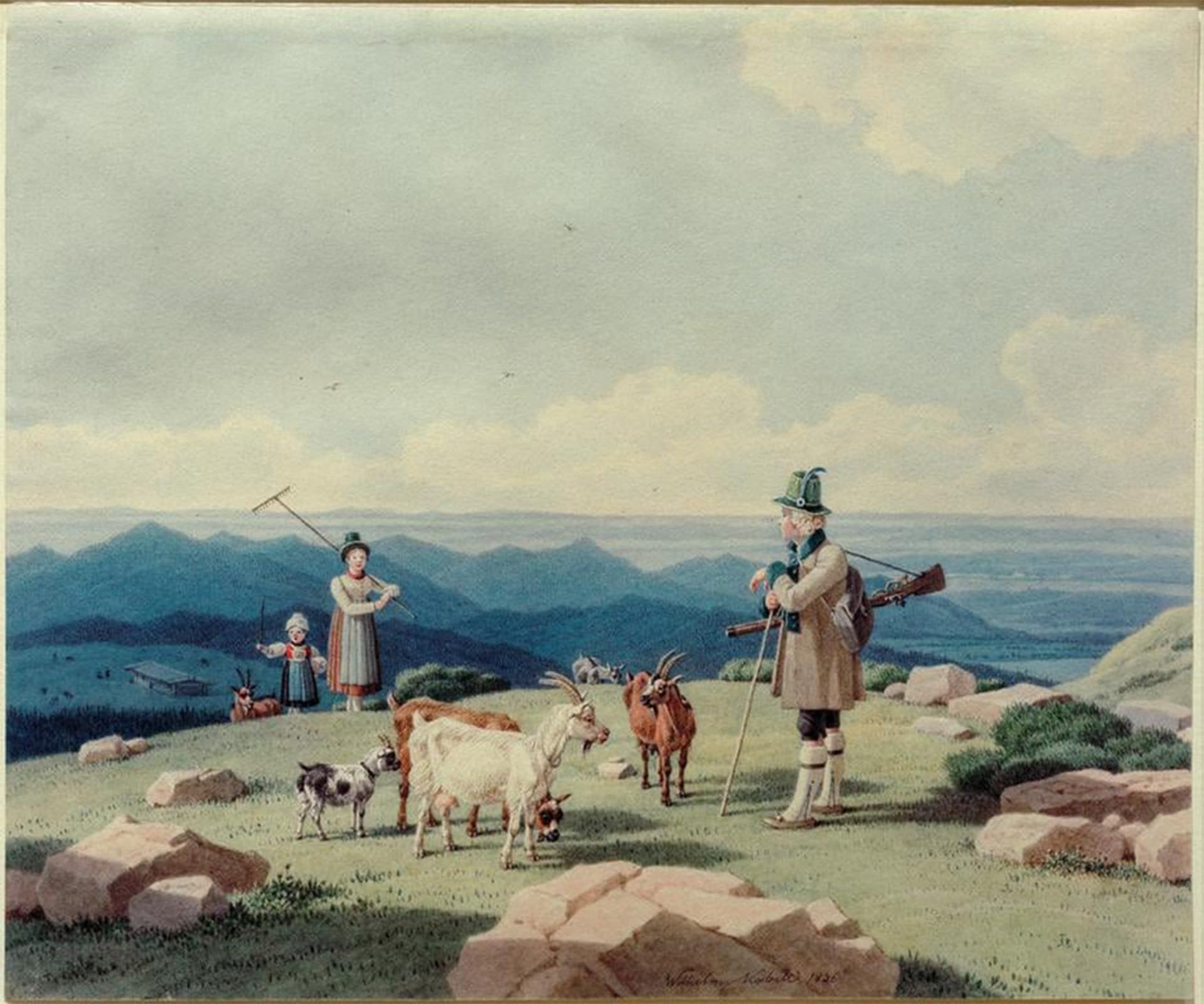 ARTXLXXBN Famous Prints Artwork Pictures Poster Painting Art Hunter with Dairymaid and Child on the Hirschberg by Wilhelm Von Artwork Landscape Pictures for Home Decor 60x90cm