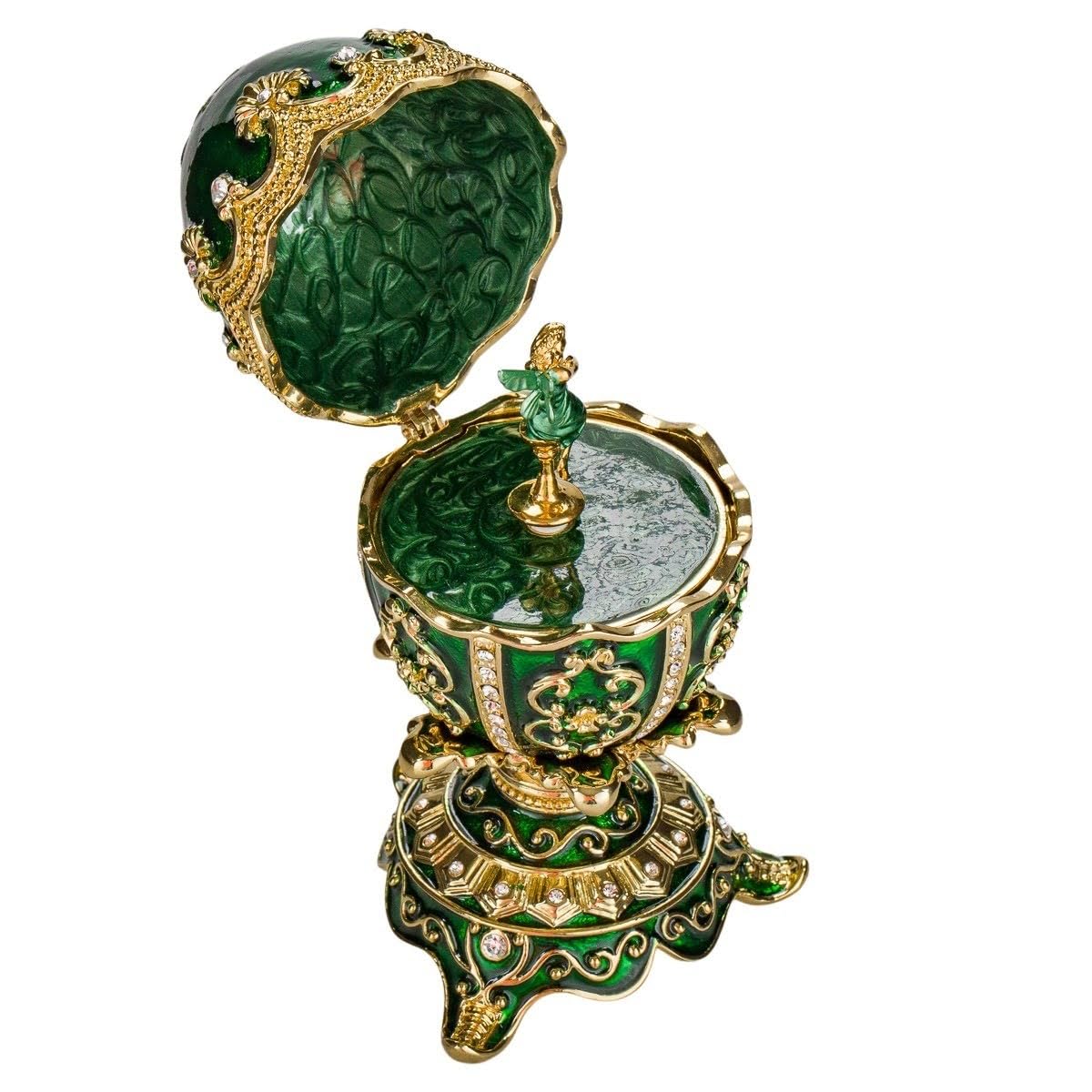 danila-souvenirs Jajko muzyczne w stylu Faberge Szkatułka na biżuterię z figurką wróżki 12,5 cm zielone