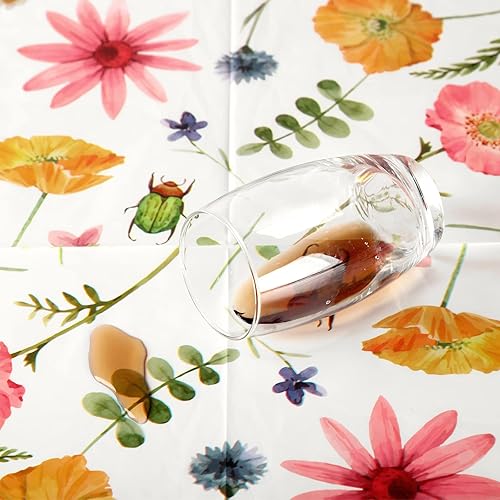 Miniatura 5 de Kinlop 4 piezas de manteles de plástico redondos para té, 177,8 cm, mantel floral decorativo desechable para exteriores, funda de mesa floral