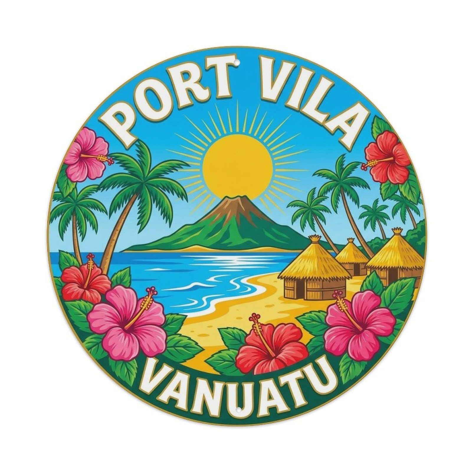 Olyhtr 8X8inch Classic Style Vanuatu Travel Vila Pacific Island Capital Classic Metal Tin Sign