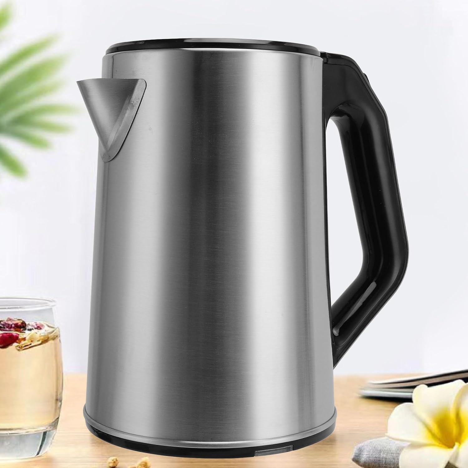2L Electric Kettle, 1000W Stainless Steel Hot Water Boiler with Double Wall and Automatic Power Off, for Home Office Use (Stainless Steel Color)
