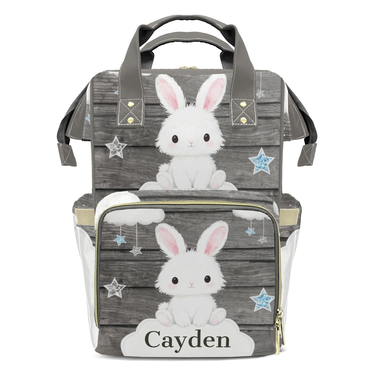 Personalized Diaper Bag Backpack Gift Watercolor Pink Rabbit Star Convenient and Durable: Waterproof Multi-Compartment Nappy Bag