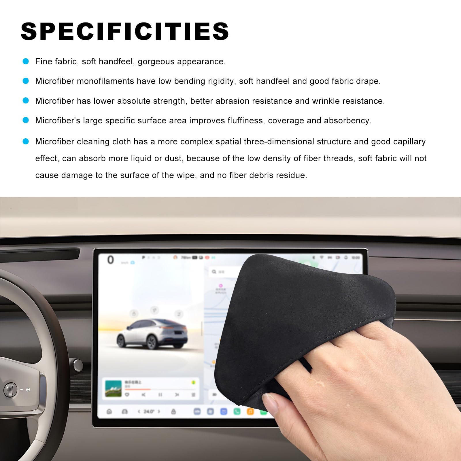 Ohleats Panno per la pulizia dello schermo dell'auto, 10,4 x 10,3 cm, in microfibra, pieghevole, panno per la pulizia del touch screen, per display LCD del cruscotto, accessori interni auto (quadrato,