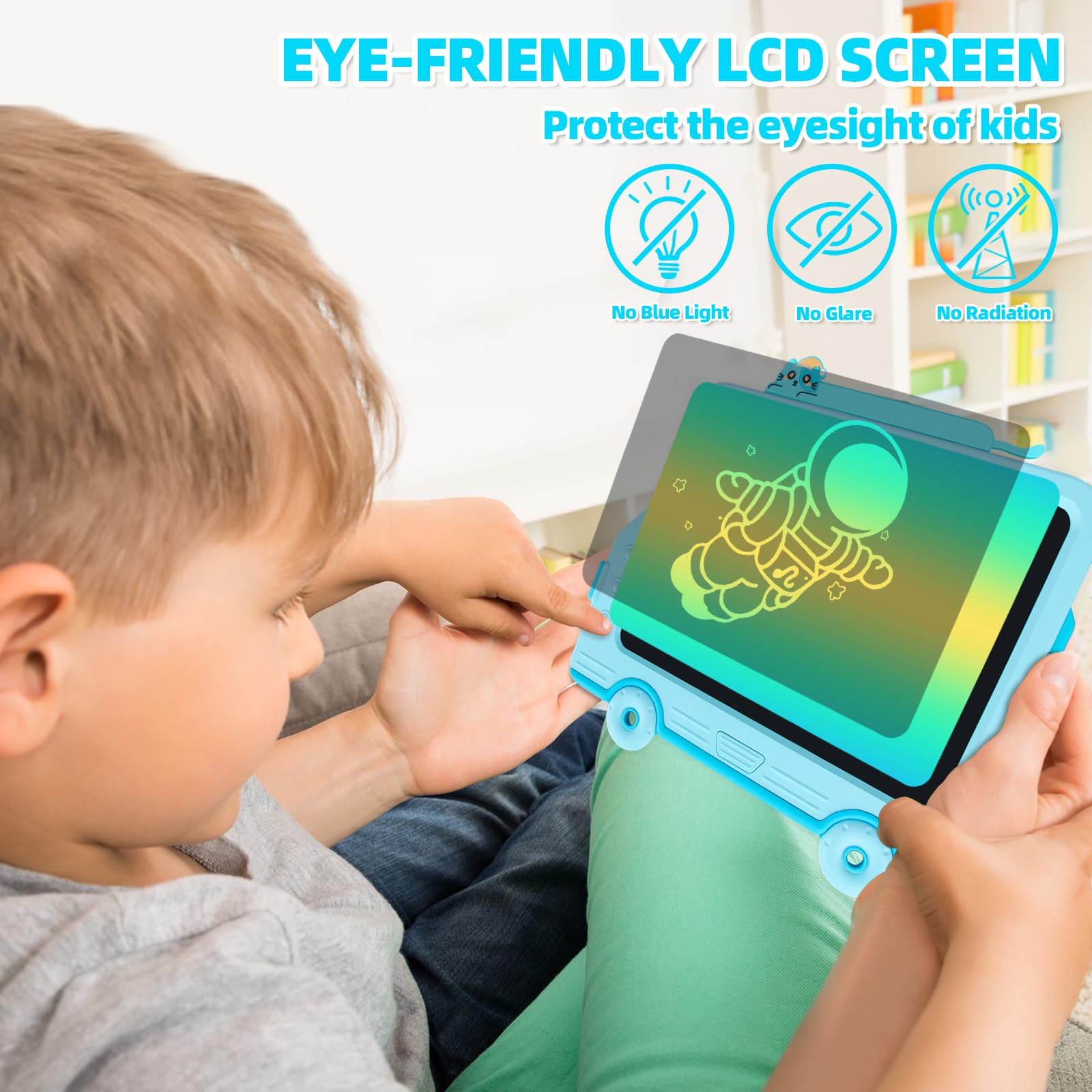 WUJUN LCD Schreibtafel 8.5 Zoll Tablet für Kinder und Erwachsene, löschbarer Zeichenblock mit Sperrfunktion (Blau)