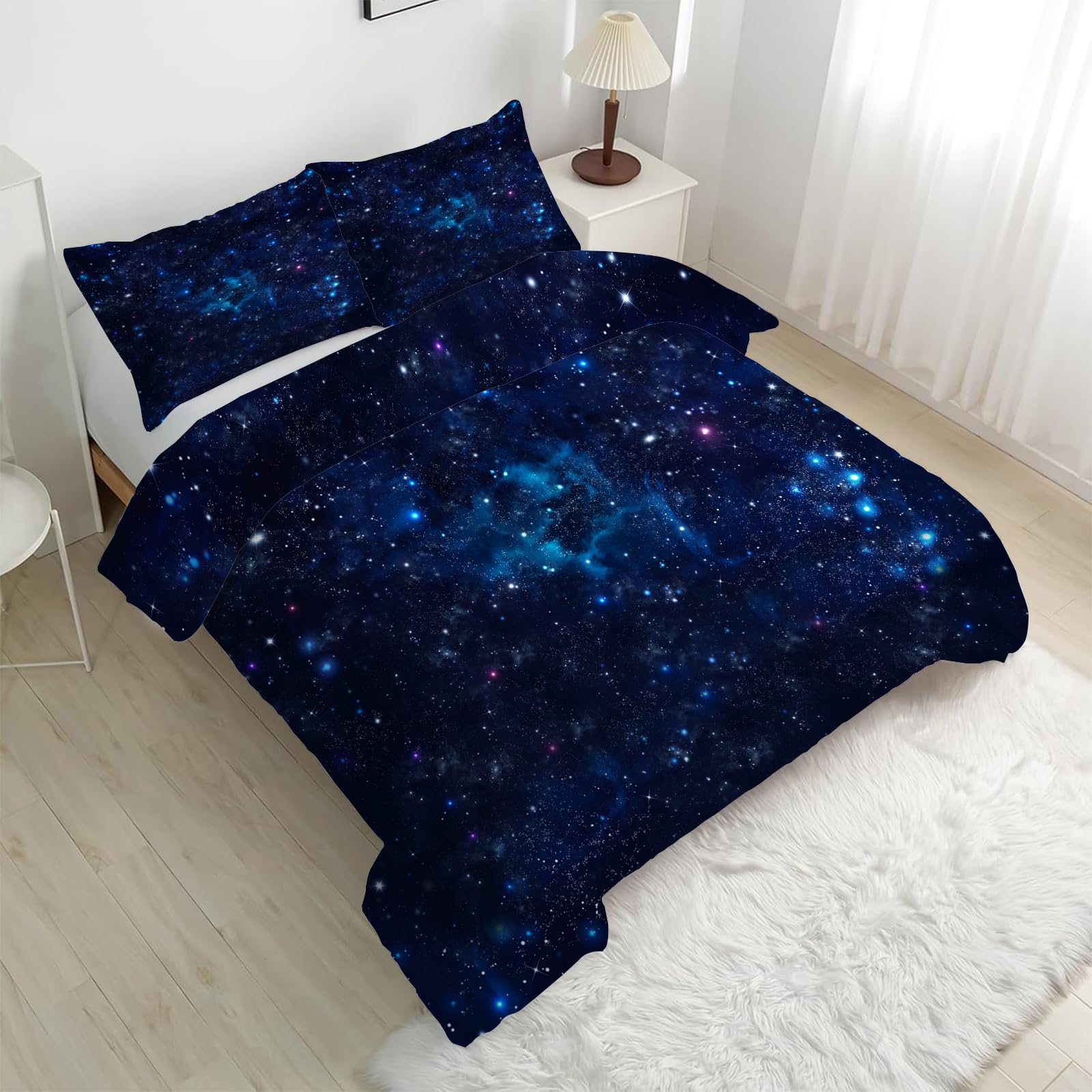 Blauer Sternenhimmel Bettdecke 135x200, 4 Jahreszeiten Galaxie Steppdecke | Vierjahreszeiten Bettdecke ohne Bezug, Universum, Warme Ganzjahresdecke, Waschbar Schlafdecke mit 2 Kissenbezug 80x80 cm