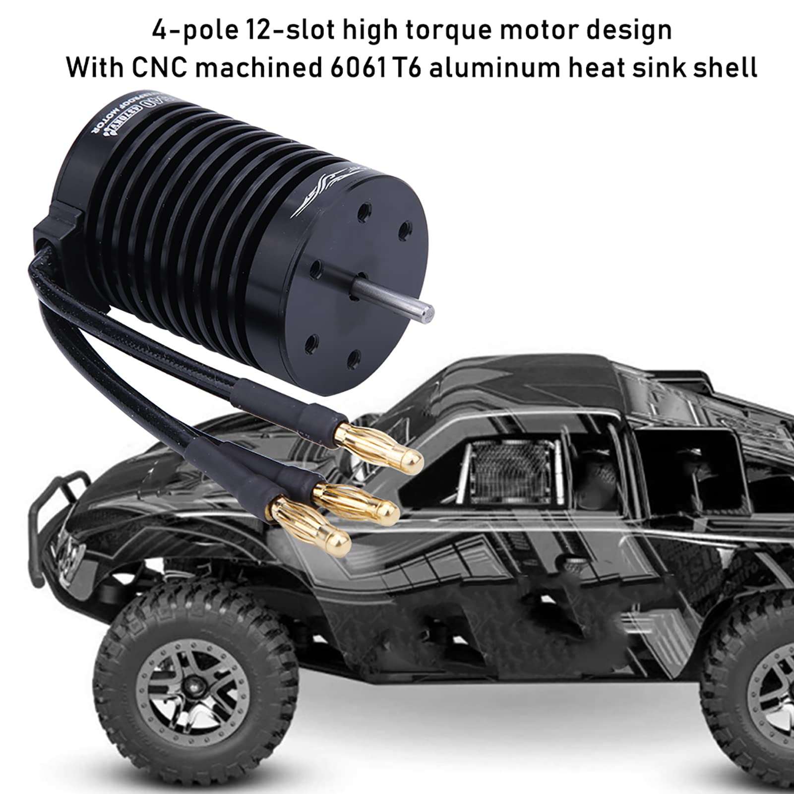Accessoire RC 1/10, moteur sans balais sans capteur 4370KV à 4 pôles, moteur BLDC à couple élevé avec dissipateur de chaleur en aluminium CNC pour Surpass F540 et véhicules univers