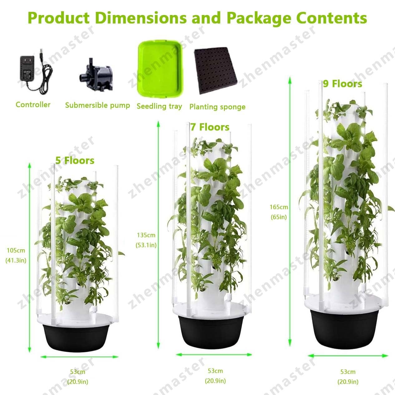 Torre hidropónica de 9 capas con luces LED de espectro completo y temporizador, kit de cultivo vertical interior autoriego ideal para hierbas aromáticas, vegetales y frutas(36Holes+LED)
