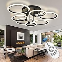 SEABLE 7-Ring Dimmable LED Ceiling Light with Remote, Black Flush Mount 130W 3000K-6500K, 31.8" Modern Fixture for Living Room Bedroom