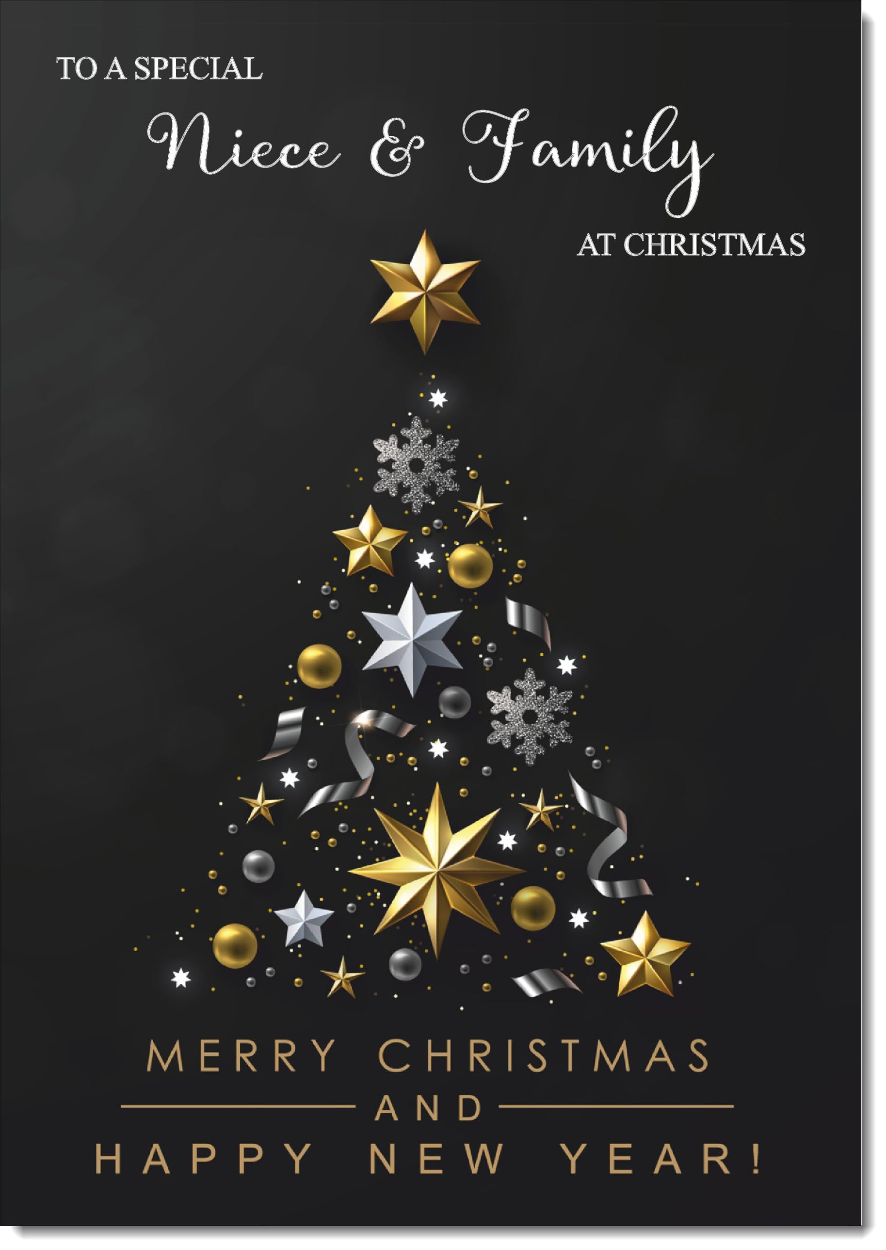 doodlecards Niece and Family Christmas Card Black Abstract Christmas Tree Large A4 Size Christmas Card for Niece & Family with Plain Envelope — image 1