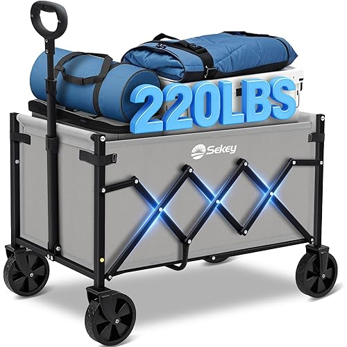 Sekey Wagon Cart with Wheels with 220LBS Capacity,Heavy Duty Wagon Carts Foldable,Lightweight Utility Portable Cart for Grocery, Shopping, Garden, Camping. Gray