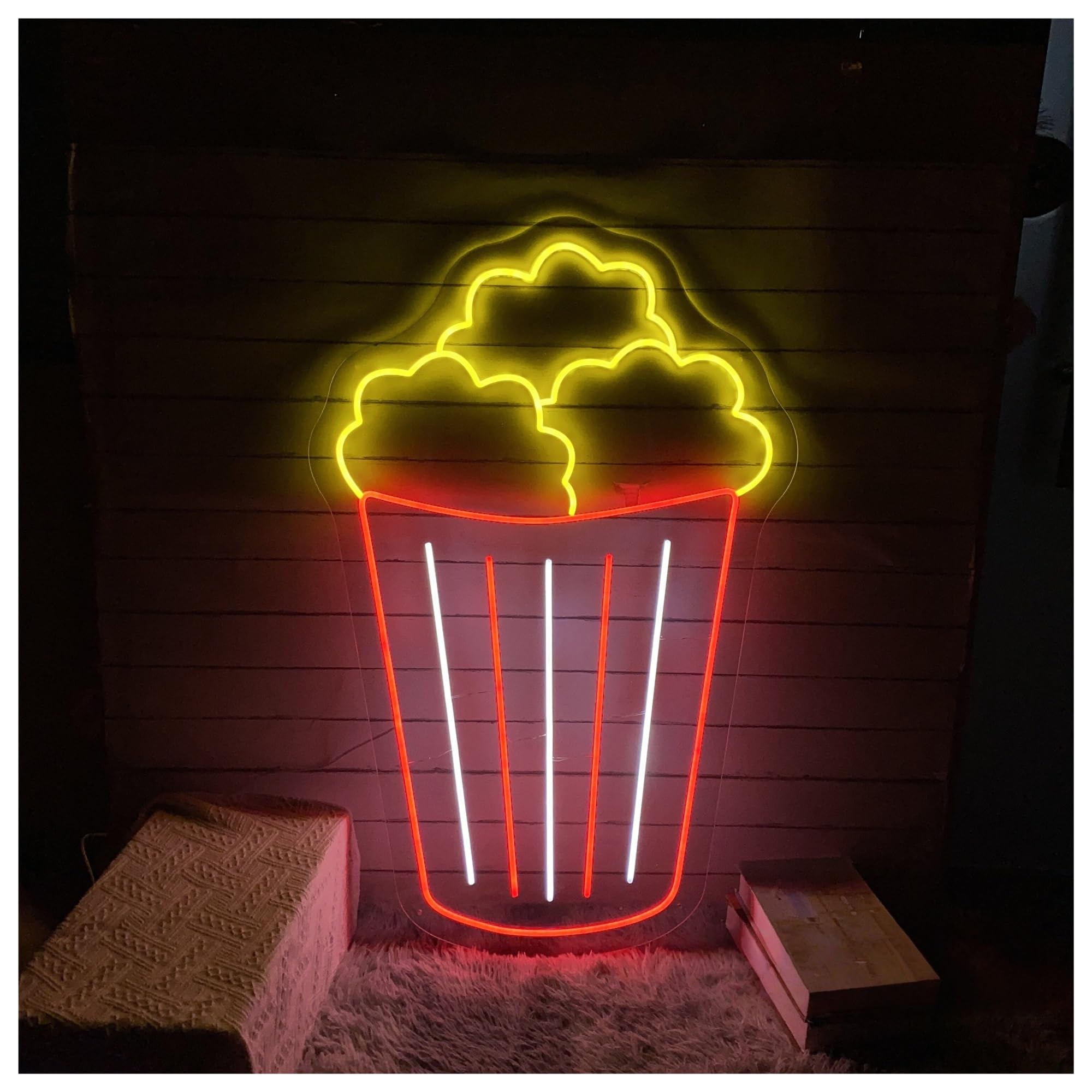 SHOUXI Sign Lamp Popcorn Neon Sign, Cinema Food Bar Light Home Room Wall Decor Snack Decoration 30cmx45cm