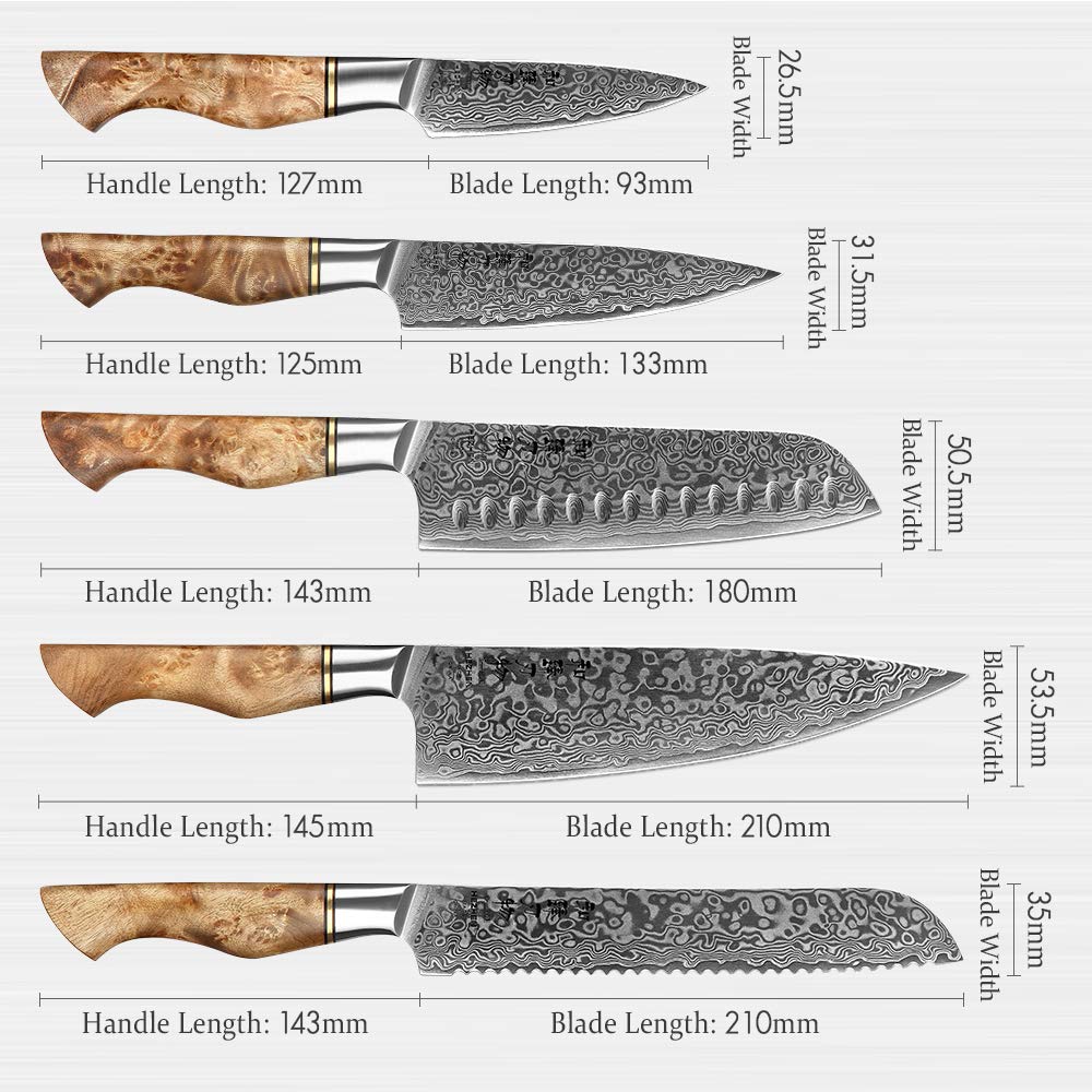 1-5pc. Set di coltelli Damasco in acciaio Chef Chef Santoku Pane Pronto Utility Professionale Affettatura Coltello Coltello Cucina Coltello da cucina Coltello da cucina (Color : 3pc knife set)