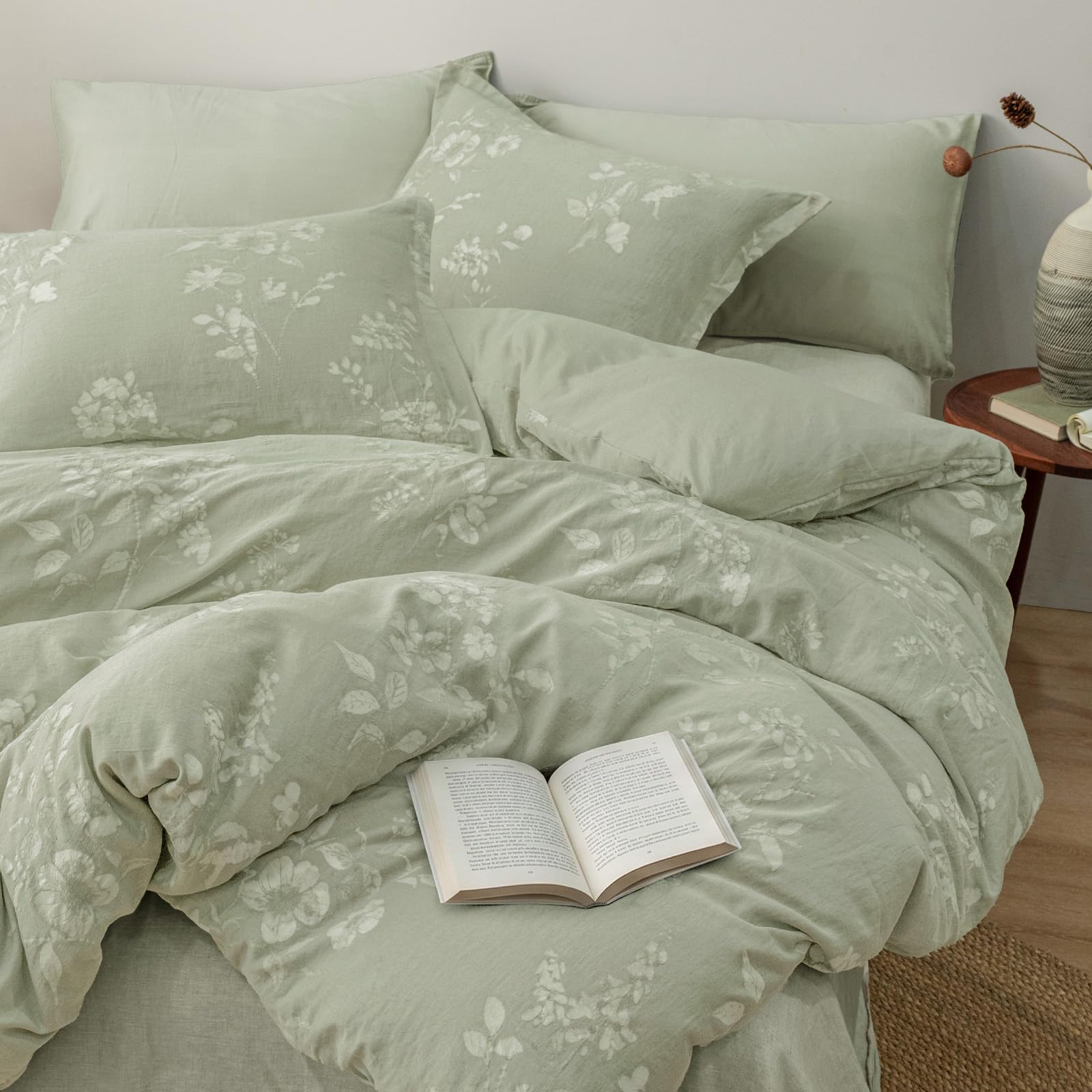 phf c sand washed jacquard duvet cover set dusty sage k us