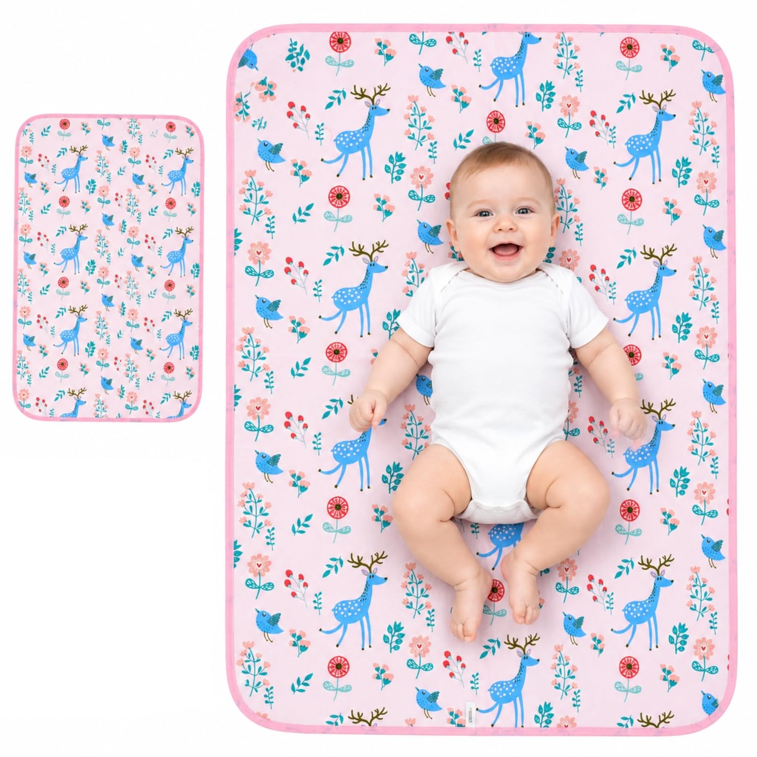 Pink Olive 1 Pc | Baby Changing Mat | Pink | Waterproof EVA Diaper Changing Pad | 75 x 59 cm | Foldable Washable Portable Nappy Changing Sheet | Soft Reusable Mat for Newborn, Infant & Toddler-image-20