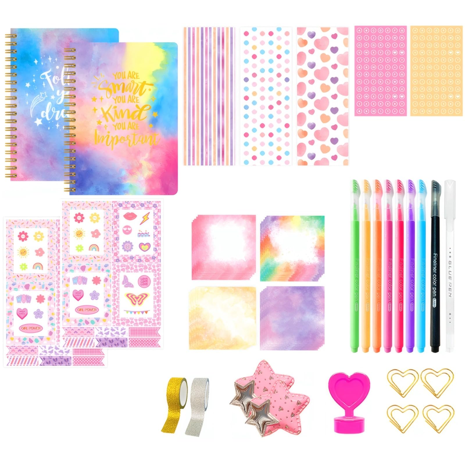 Generisch 13 tlg. DIY Journaling Kit, mit Notizbüchern, Stickern, Journaling Tapes und Stiften, mit Deko Zubehör, kreatives Journal Set für Teens und Erwachsene