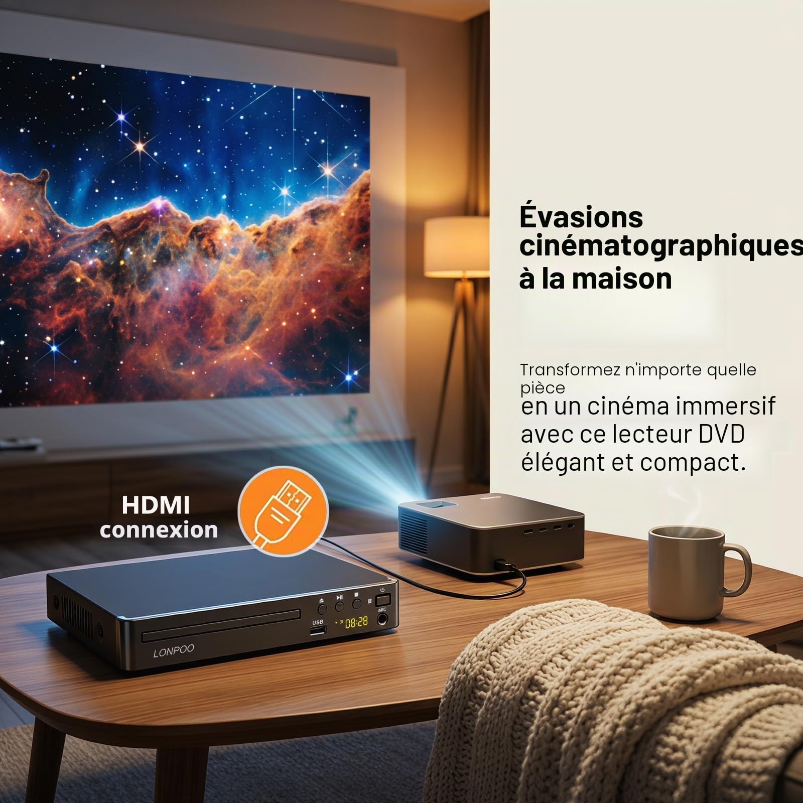 Compact Lecteurs DVD pour TV - LP-099 Lecteur CD DVD acec Port HDMI/AV/Coaxiale, Entrée USB, MIC Sortie, Multi-région 1~6 (câble HDMI & AV Inclus)