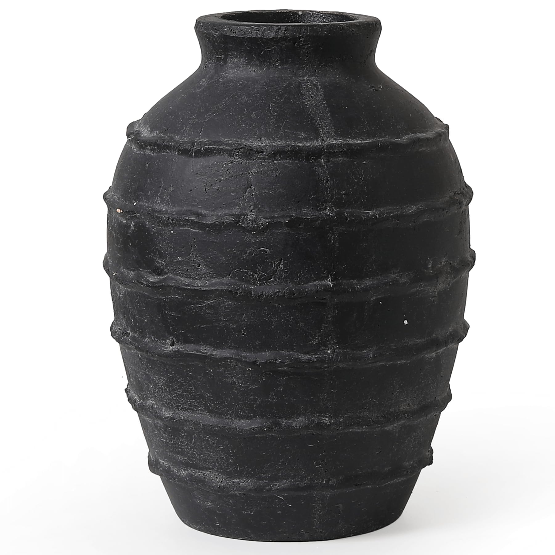 Kokrose Black Terracotta Vase, Black Vases Home Decor for Centerpieces, Large Vintage Rustic Flower Vase for Home Decor, Pottery Ceramic Vases, Table Top Fireplace Mantel Decor
