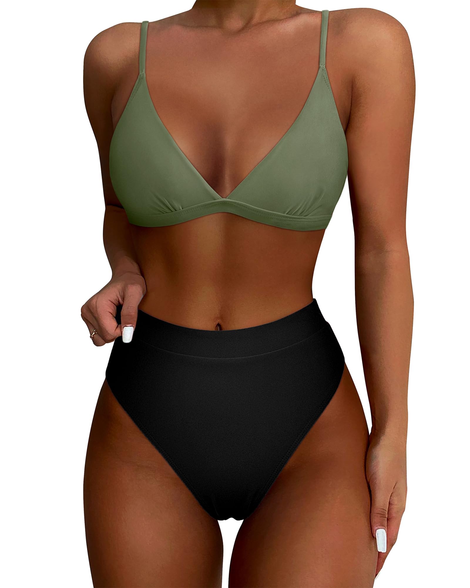 SUUKSESS Women Sexy High Waisted 2 Piece Bikini Sets Triangle High Cut Swimsuits