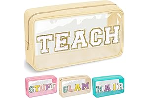 Teacher Appreciation Gifts Chenille Letter Clear Makeup Bag TEACH Pouch, Preppy Patch...