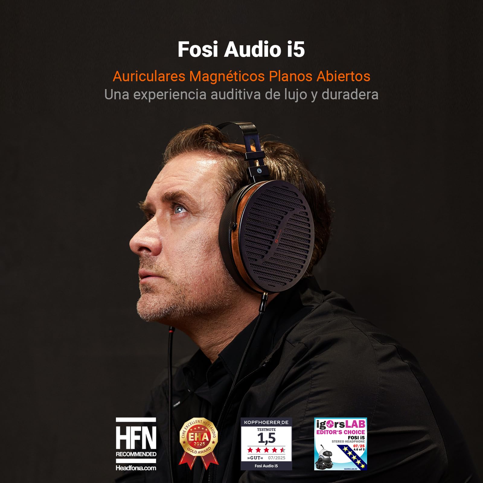 Fosi Audio i5 Auriculares Magnéticos Planares de Respaldo Abierto con Diafragma ultra Grande de 97mm,Metal CNC&Madera de Nogal, Auriculare de Estudio con Cable Audiófilos para Dispositivos Multifuente