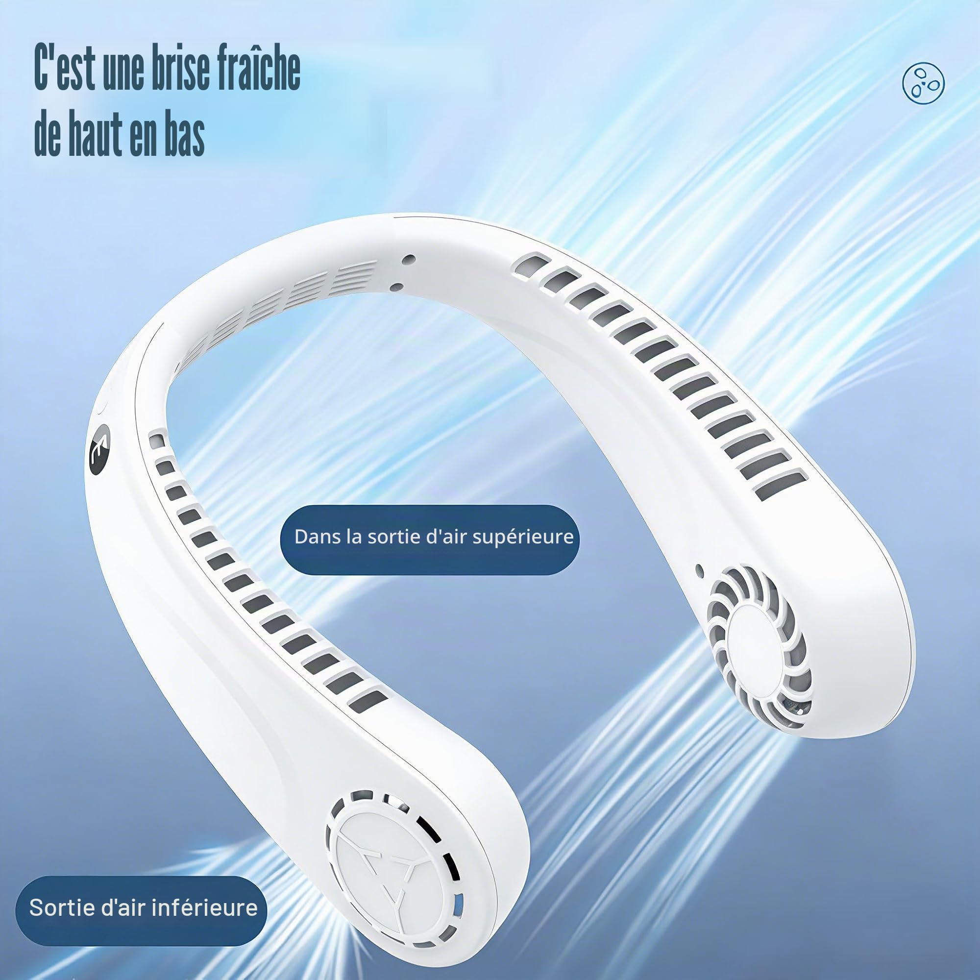 Ventilateur de Cou, Ventilateur Cou Portable Silencieux Rechargeable USB Flux D'air à 360° avec 5 Vitesses pour Bureau Voiture Camping Exterieur
