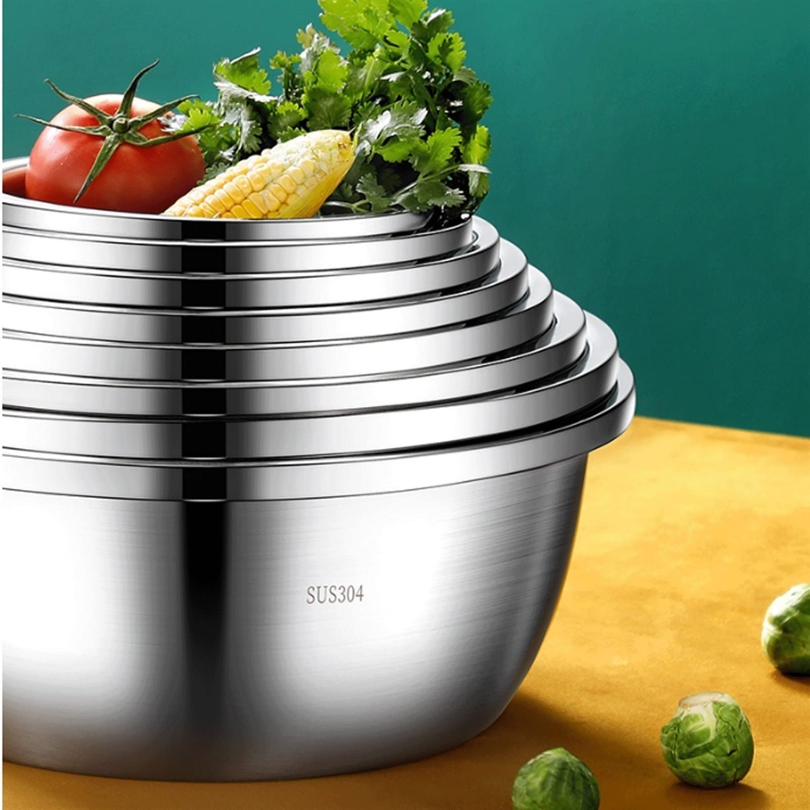 Juego de 3 cuencos para mezclar, ollas y cuencos de acero inoxidable, cuenco para sopa, cuenco para sopa, almacenamiento apilable, ahorra espacio, apto para cocina de inducción, cocinar y hornear (2