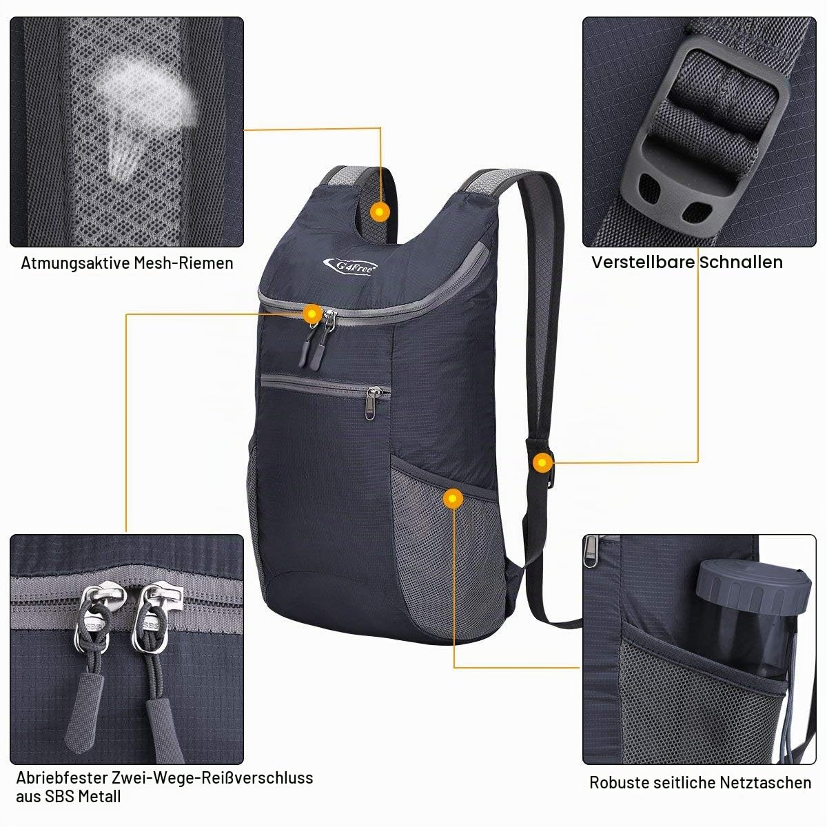 G4Free Ultraleichter 11 l kleiner faltbarer Rucksack für Reisen, Wandern, Radfahren, Wandern oder Mehrzweck-Rucksack für Damen und Herren