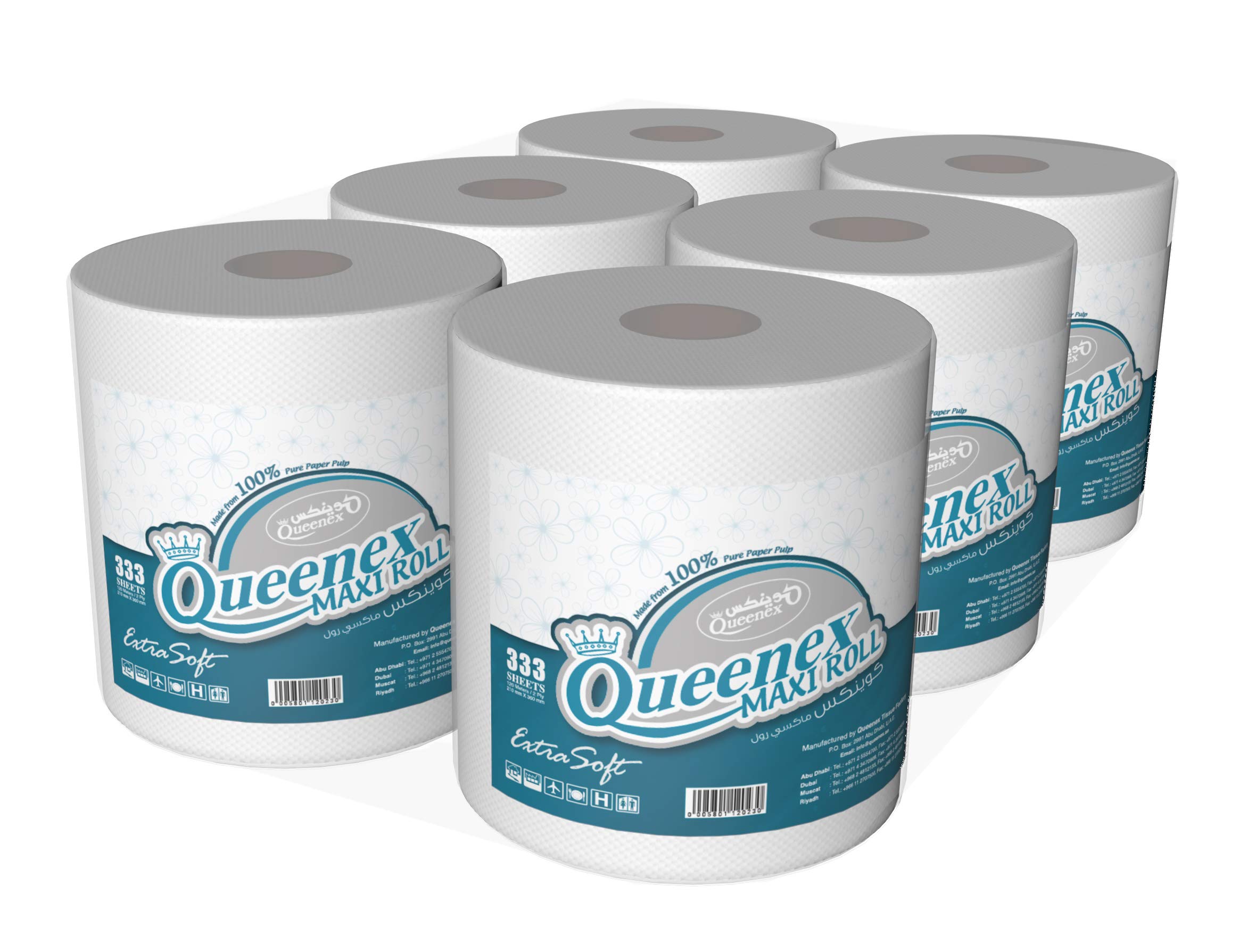 Queenex Maxi Roll 120 mtr 2 Ply Embossed Perforated-Pack of 6 Rolls