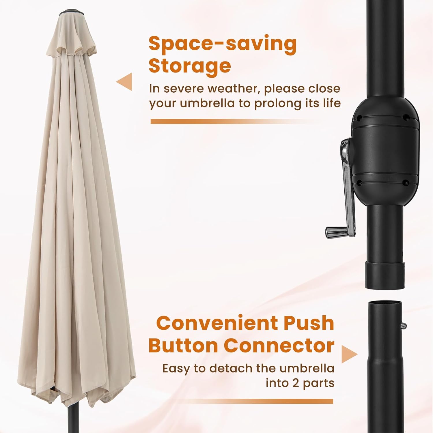 Tangkula 12 FT Patio Umbrella, Double-Tier Outdoor Umbrella with Crank Handle, 8 Sturdy Ribs, Sun-Protective Canopy for Market Table Pool Deck Garden Backyard (Beige)