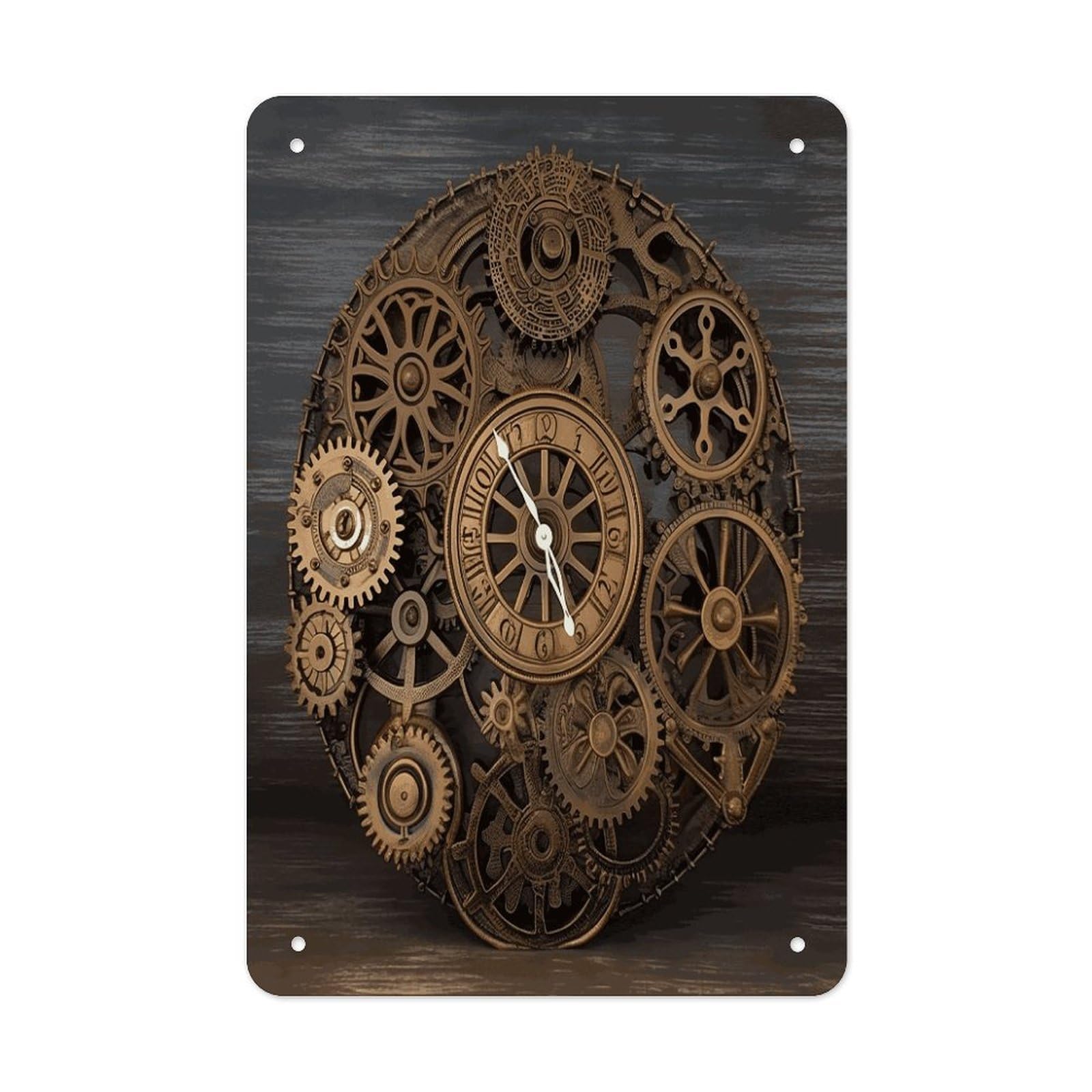 LDGSUPH Steampunk Gears Clock Wall Art Prints Folded Edge Iron Sheet Painting with Holes for Wall Prints Decorative Picture Metal Signboard Decor Painting for Outdoor Indoor Wall Decor