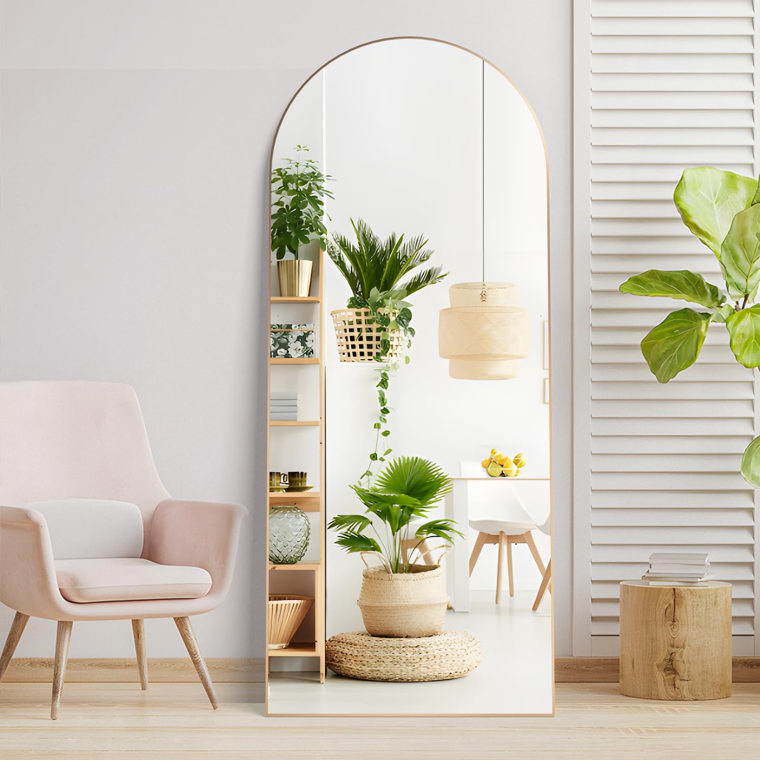 Elemango 165x60cm Arched Floor Full Length Mirror, Full Body Wall Mirror with Aluminum Frame, Arched-Top Full Dressing Mirrors Standing Hanging or Leaning for Bedroom Living Room, Gold — image 1