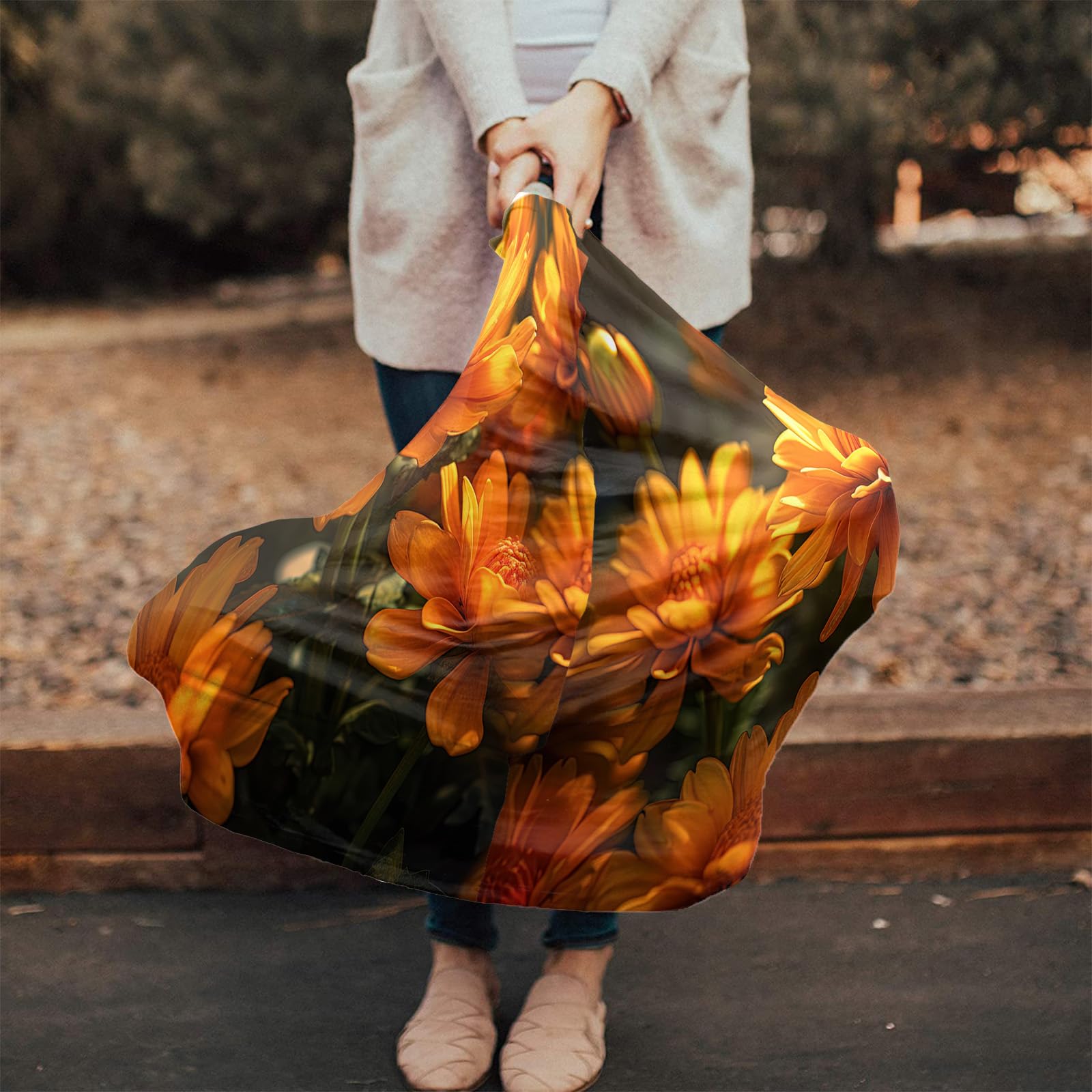 Nursing Cover for Breastfeeding Scarf, Orange Yellow Flower Baby Car Covers Super Soft Multi Use for Canopy Shopping Cart Cover Blanket Stroller Cover