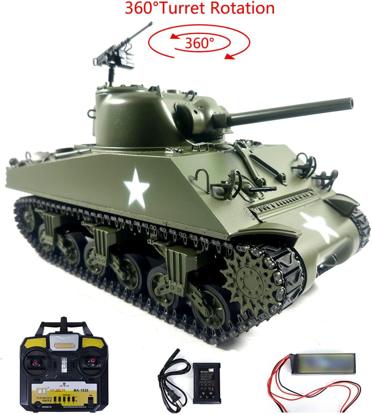 Mato 100% Metal 1/16 Scale Army Green M4A3 Sherman BB Ver RTR RC Combating Tank 1230 Model Light Sound BB Shooting Hobby Grade Model for Ages 14+