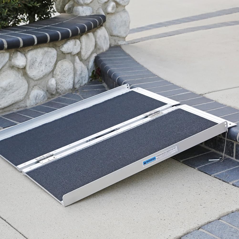 Rampa Portátil para Silla de Ruedas, Umbral Plegable de Aluminio Antideslizante con asa de Transporte para Escaleras Puertas Escalones, Capacidad para 272 kg,6Ft