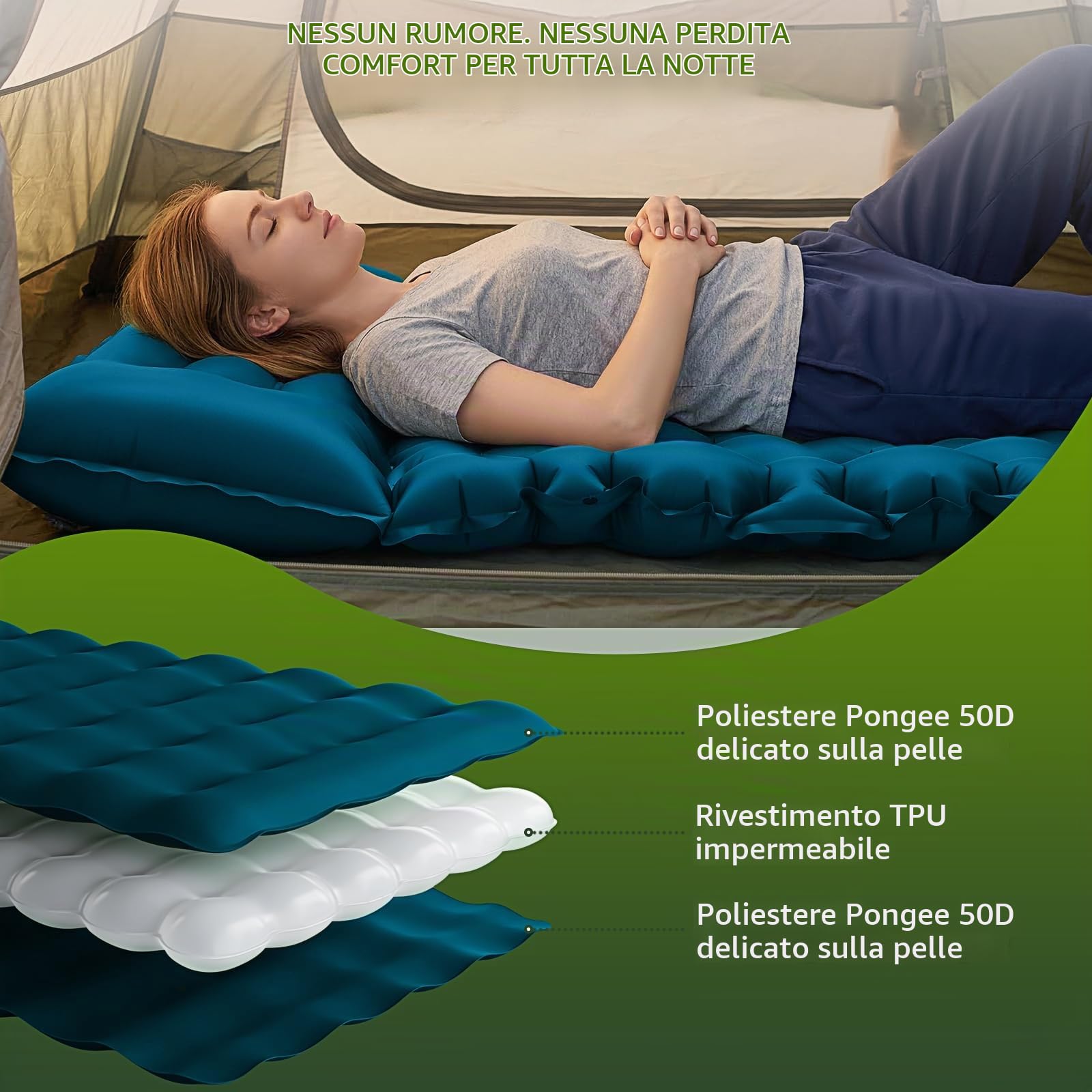 Materassino Campeggio Autogonfiabile per 2 persone 9.5cm, 204 x 130 cm | Ultraleggero Materasso Gonfiabile portatile Letto Campeggio per Outdoor, escursionismo, trekking, tende, spiaggia