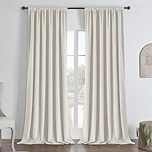 Joydeco Ivory Velvet Curtain with Ruffle Tape 140 x 240 cm, 2 Pieces for Rail and Rod Pocket, Thermal Blackout Curtain with 100% Anti-Light Coating, Thick Heavy 330 g/m²