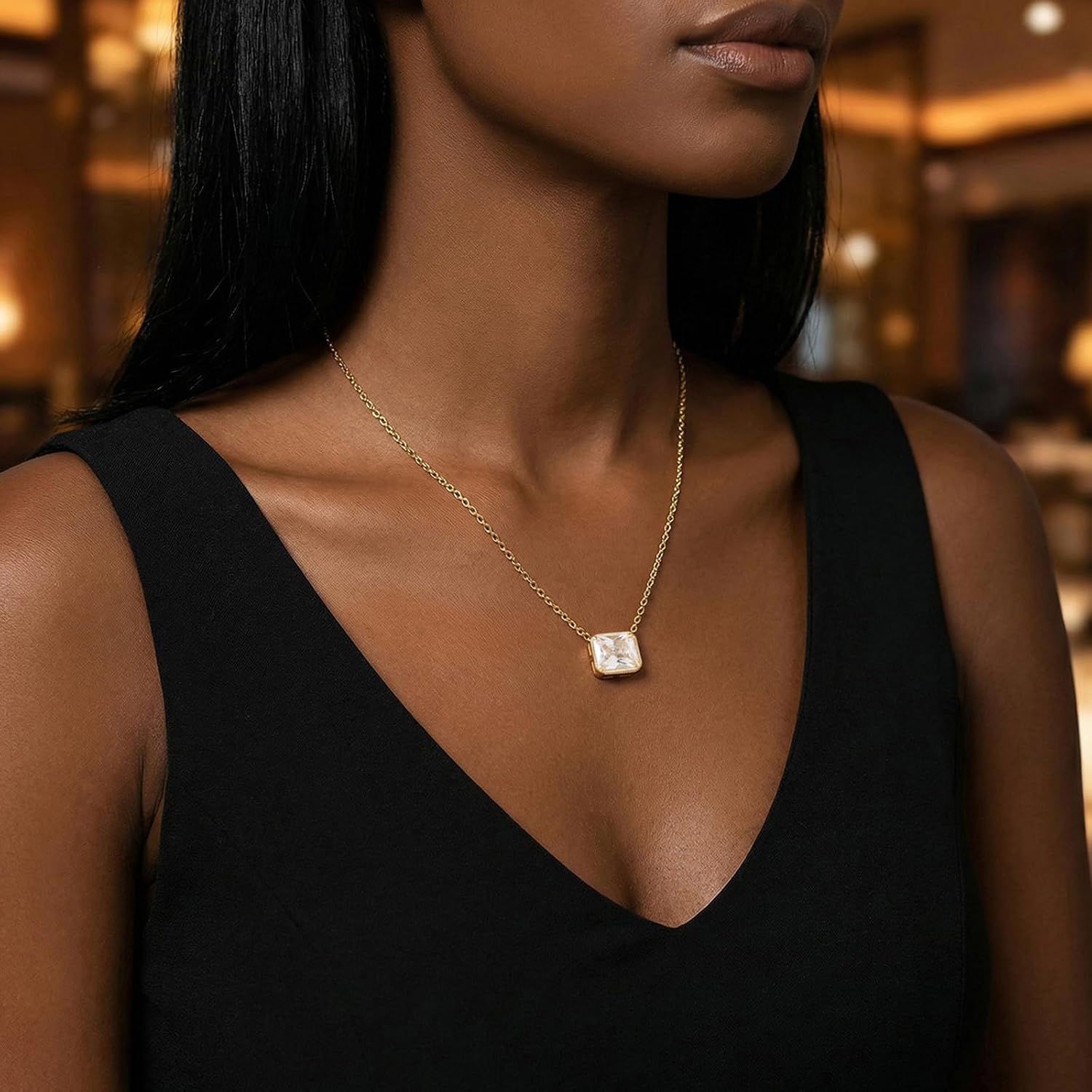 Pendant Necklace for Women, 18K Gold Plated Cubic Zirconia Dainty Chain Choker Necklace, Simple Necklaces Trendy Jewelry Gifts for Women