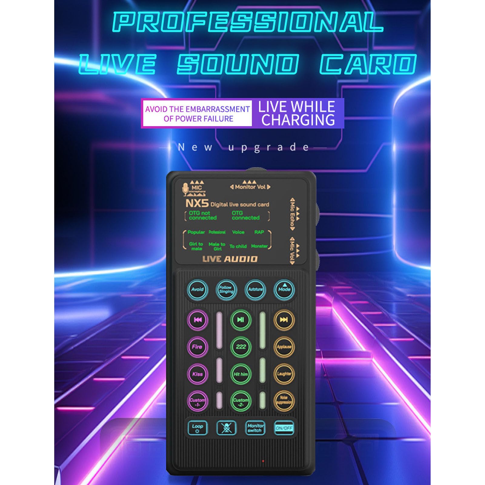 Stimmenverzerrer, Bluetooth-Stimmenverzerrer mit 8 Soundeffekten, 6 Hallmodi, RGB-Licht, inklusive Mikrofon-Kopfhörer, für Streaming, Gaming
