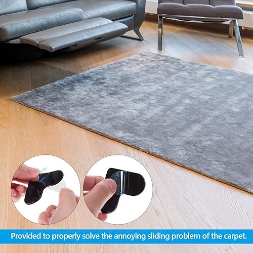 Miniatura 7 de Paquete de 4 adhesivos antideslizantes para alfombras, cinta adhesiva de doble cara para alfombras, lavable, cinta adhesiva de doble cara para