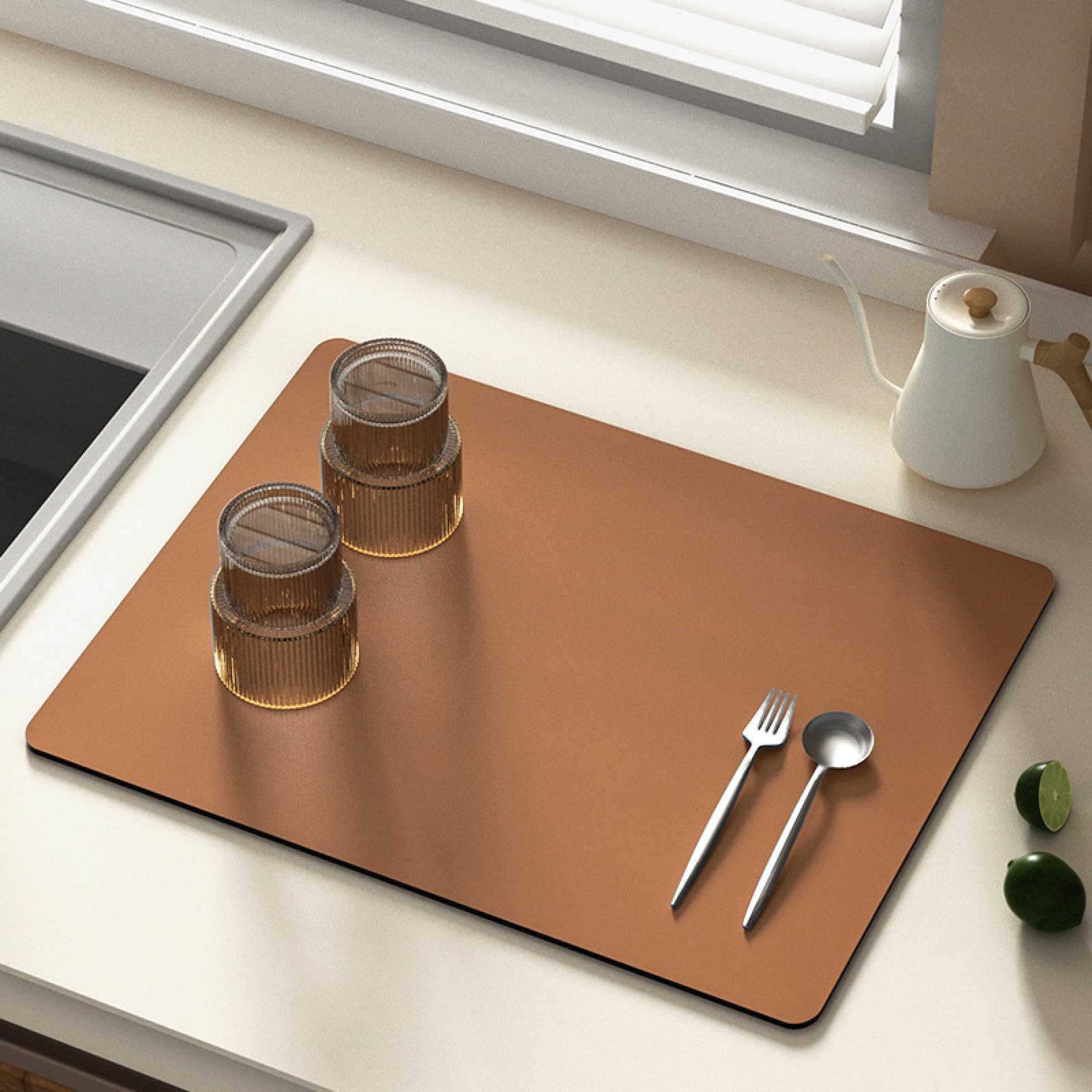 Zzdxl Brown Dish Drying Mat Quick Dry Coffee Machine Mat Non-Slip Soft Microfibre,Drying Mat For Kitchen Counter,Sink Drainer Mat For Dish Coffee Bar Worktop
