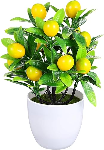 Limonero falso, pequeña planta artificial de plástico falso, árbol de limón, bonsái, decoración en maceta, planta de baño, planta sintética para