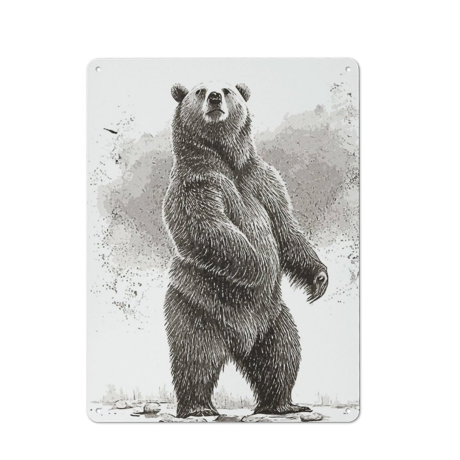 Junmoney Standing Bear Drawing Retro Tin Sign 40X30cm For Workshop Wall, For Collectors Of Retro Metal Wall Decor