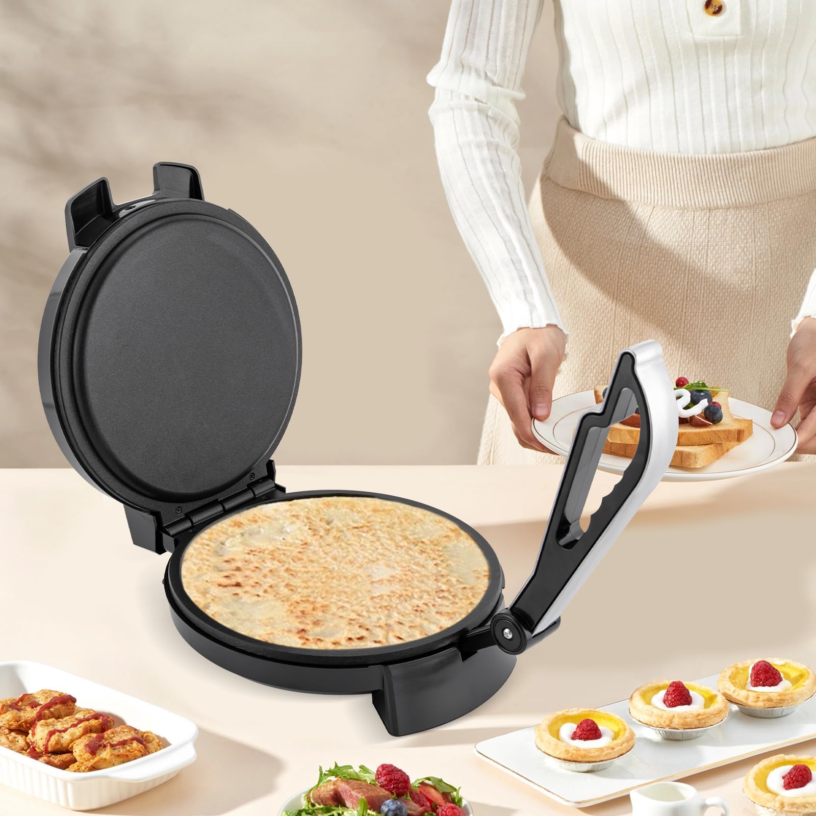 Tortilla Presse 26 cm aus Gusseisen Roti Maker aus Gusseisen Roti Press Machine Tortilla-Maker für Pfannkuchen Pan Cakes Omeletts Palatschinken