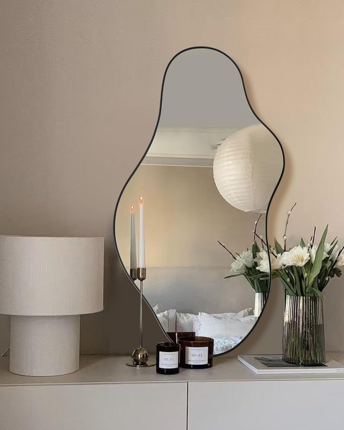 Irregular Wall Mirror 20×36 Inch Wall Mirrors Decorative Black Modern Asymmetrical Abstract Mirror for Bathroom Bedroom Living Room Entryway Hallway