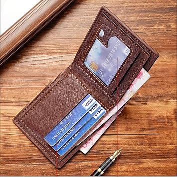Slim Wallet for Men with Coin Purse, Minimalist Wallet with Zipper, Bifold Mens Wallet with Credit Card Holder, PU Leather Men Wallet with Money Clip, Carteras Para Hombres, Brown L