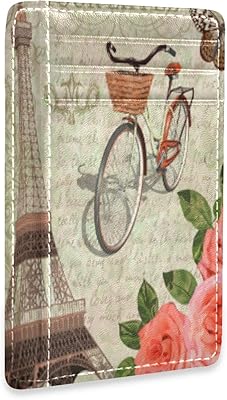 Retro Paris Eiffel Tower Post Card Slim Minimalist Wallets Rfid Blocking Card Wallets PU Leather Front Pocket Wallets for Men and Women