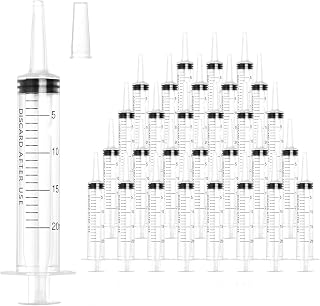 20ml Plastic Syringe with Cap, Large Syringes without Needle for Liquid, Scientific Labs, Measurement, Pet Feeding ,Ink Refilling ,Oil or Glue Applicator, Individually Wrapped (30 Pack)