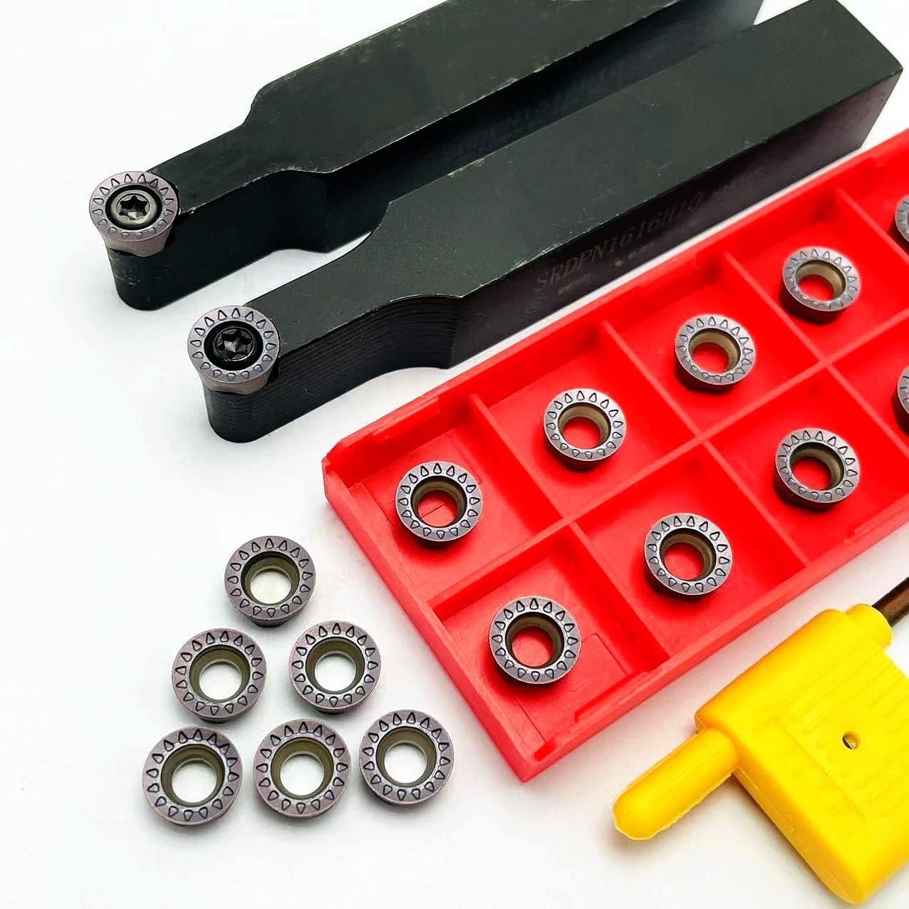 Set portautensili tornitura 10 pezzi con utensili in metallo duro | Include portautensile e 10 utensili di tornitura con inserti in metallo duro per lavorazioni CNC e manuali