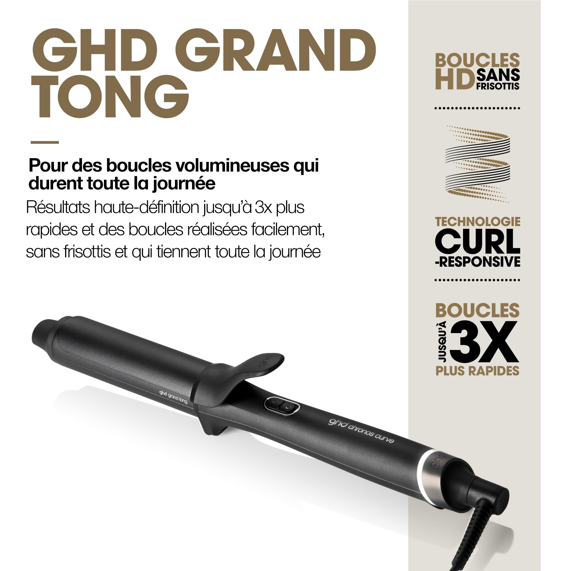 ghd - Boucleur ghd Chronos Curve Grand Tong - Fer à boucler cheveux (Noir) - Fer à friser pour boucles volumineuses, XXL - Coiffure facile et 3x plus rapide, sans dommage - Cheveux mi-longs à longs